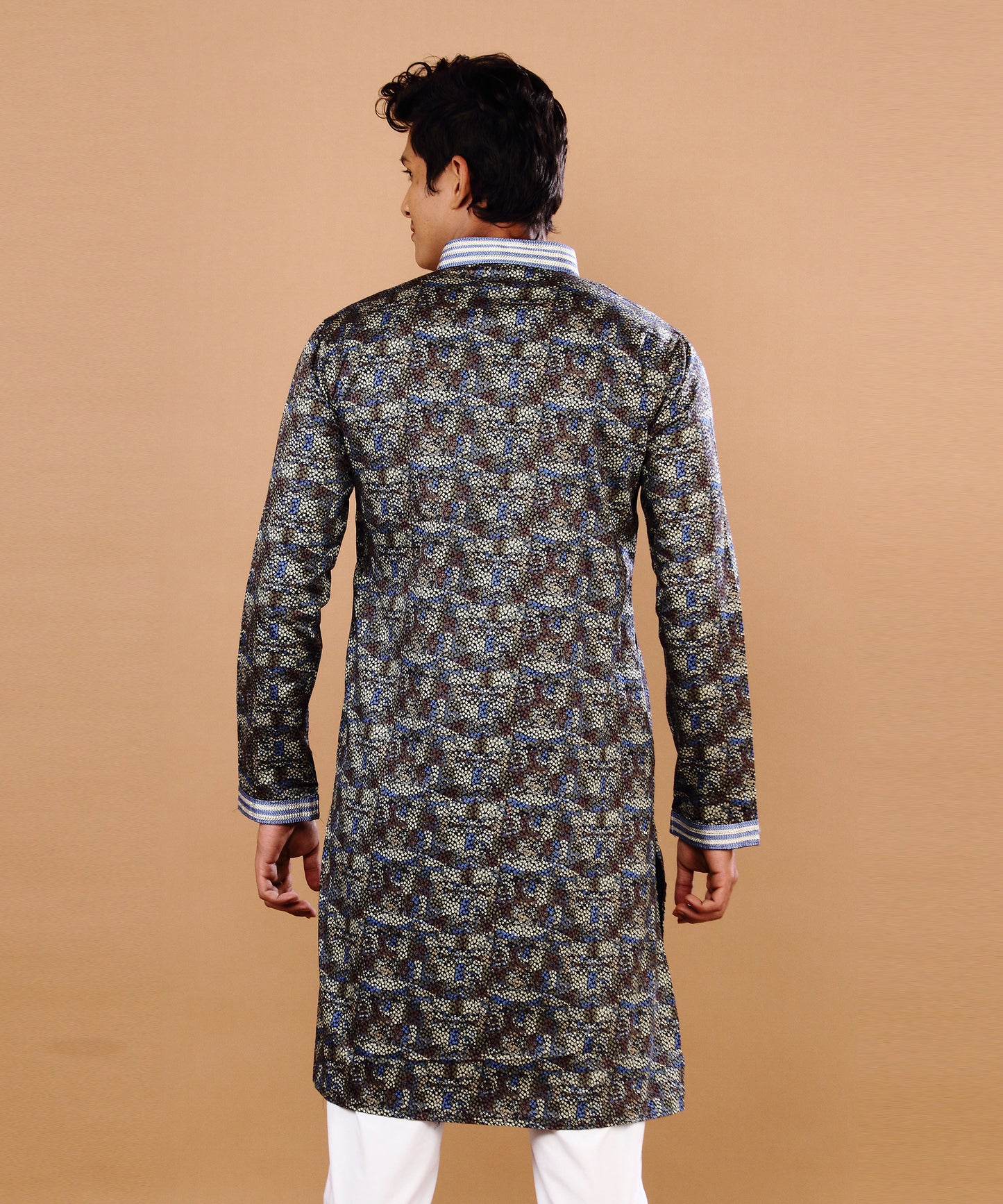 HAMSAFAR Men's Black Giza Cotton Floral Print Kurta Pyjama