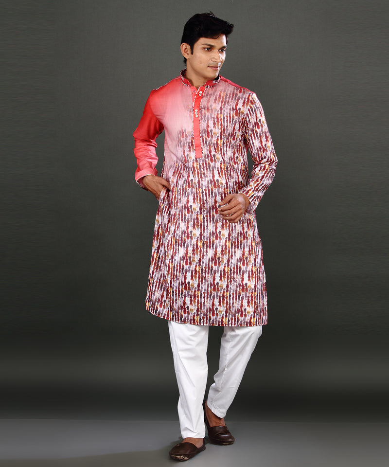 HAMSAFAR Men's Red Digital Printed Kurta Pyjama