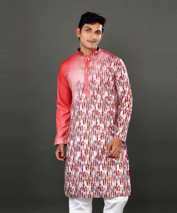 HAMSAFAR Men's Red Digital Printed Kurta Pyjama