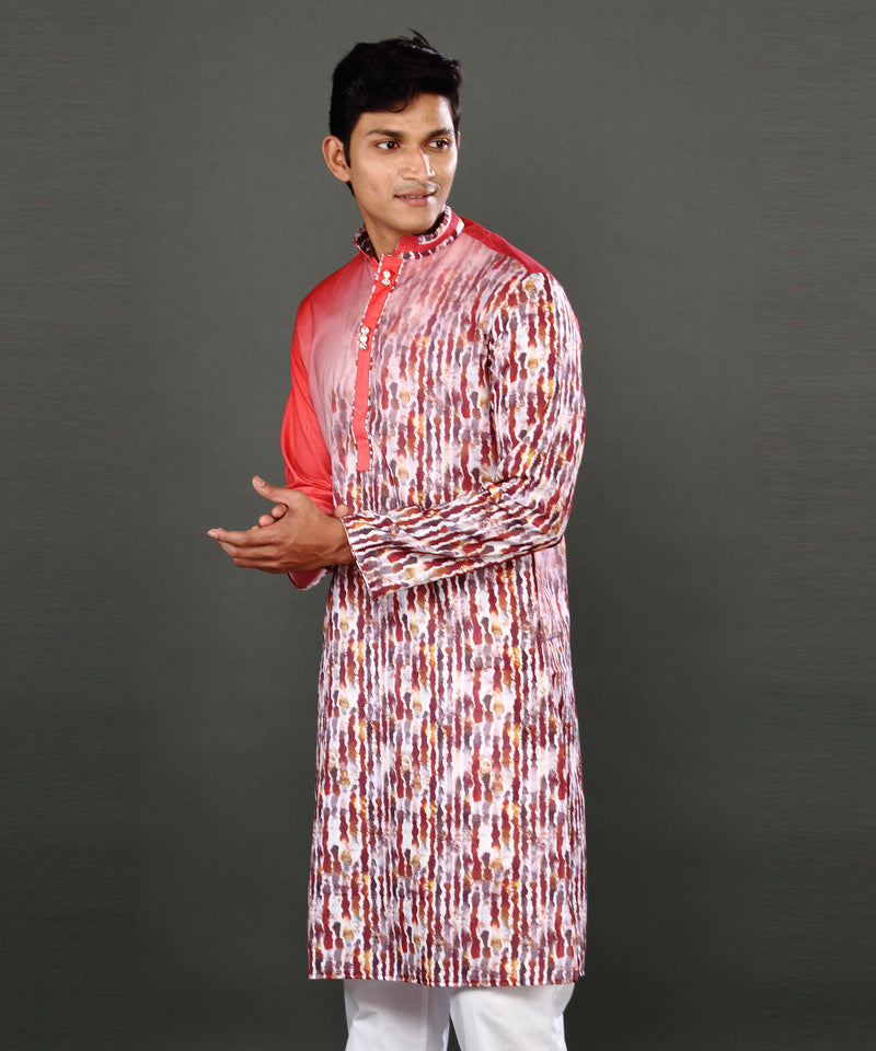 HAMSAFAR Men's Red Digital Printed Kurta Pyjama