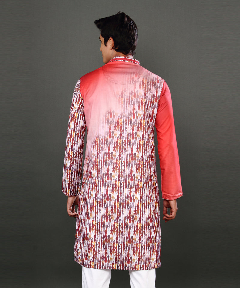 HAMSAFAR Men's Red Digital Printed Kurta Pyjama