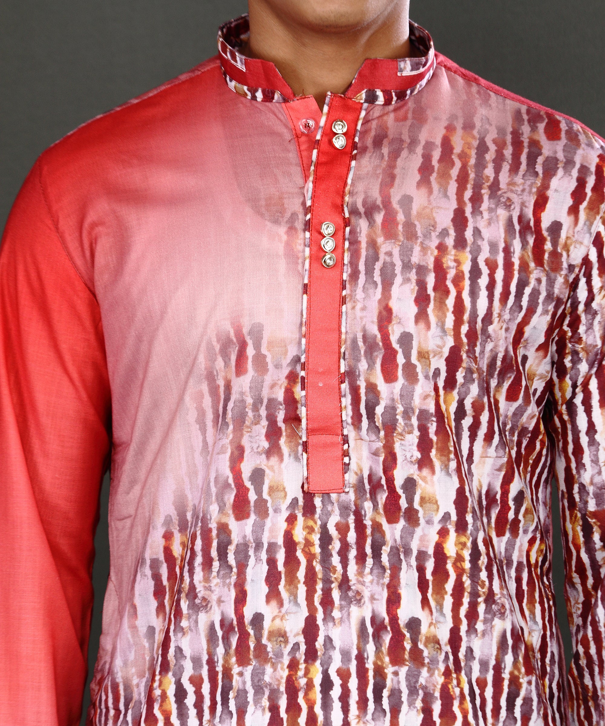 HAMSAFAR Men's Red Digital Printed Kurta Pyjama