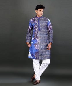 HAMSAFAR Men's Blue Digital Printed Kurta Pyjama