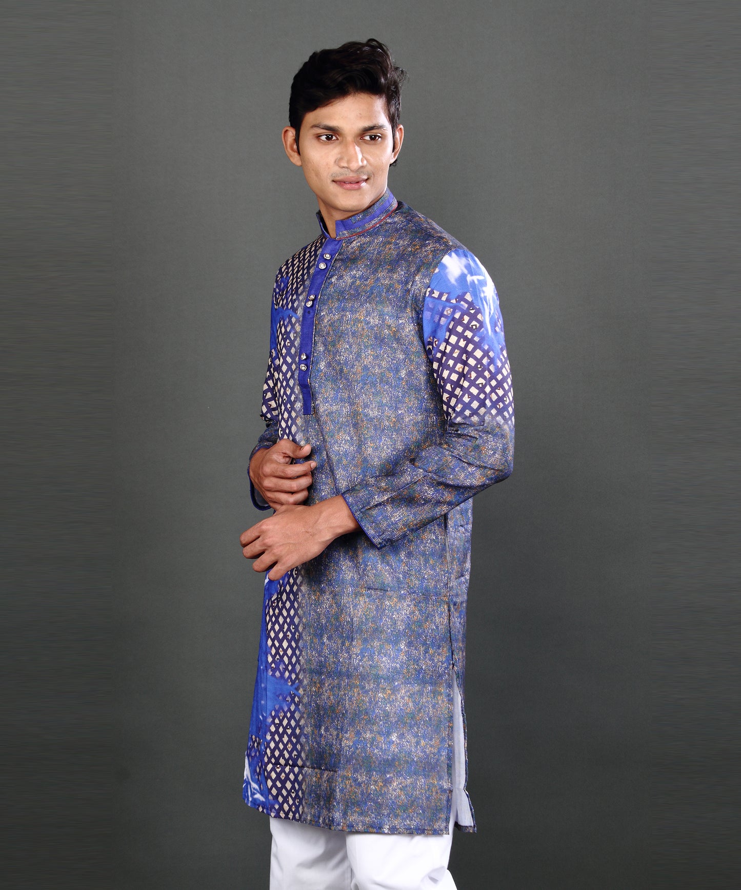 HAMSAFAR Men's Blue Digital Printed Kurta Pyjama