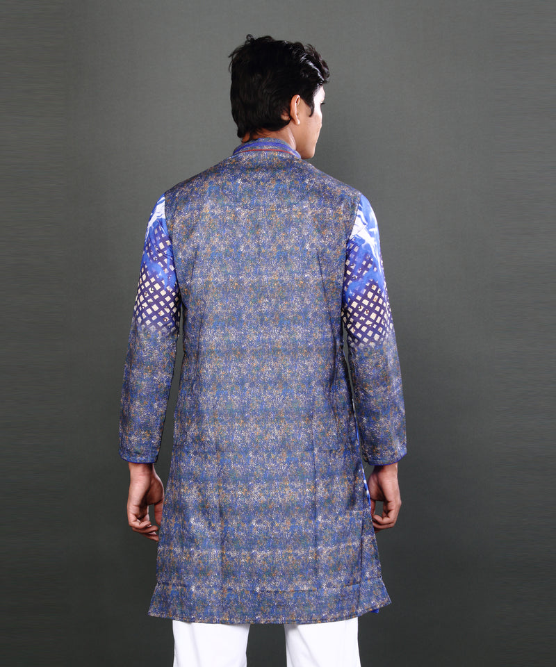 HAMSAFAR Men's Blue Digital Printed Kurta Pyjama