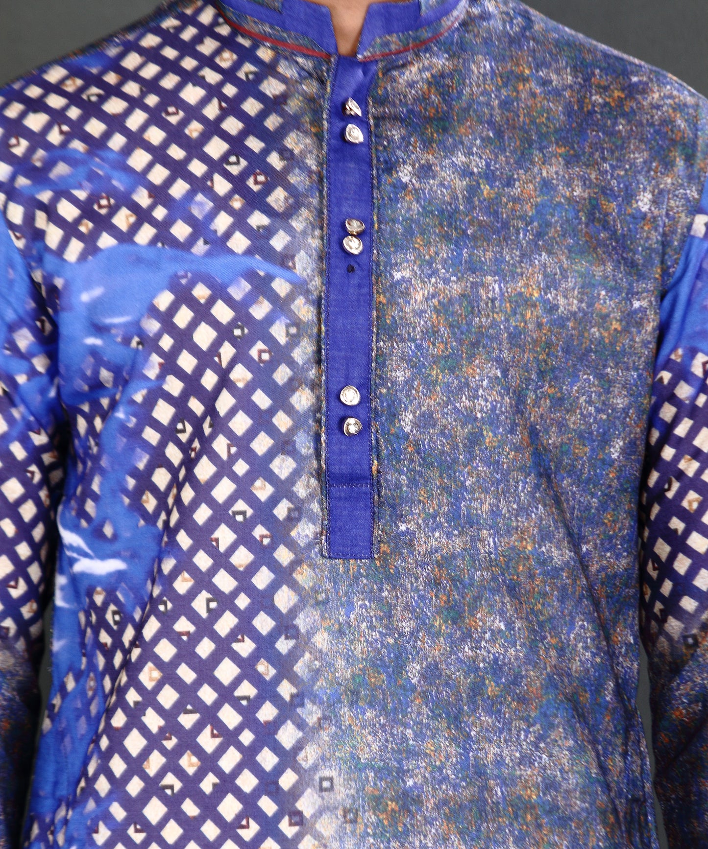 HAMSAFAR Men's Blue Digital Printed Kurta Pyjama