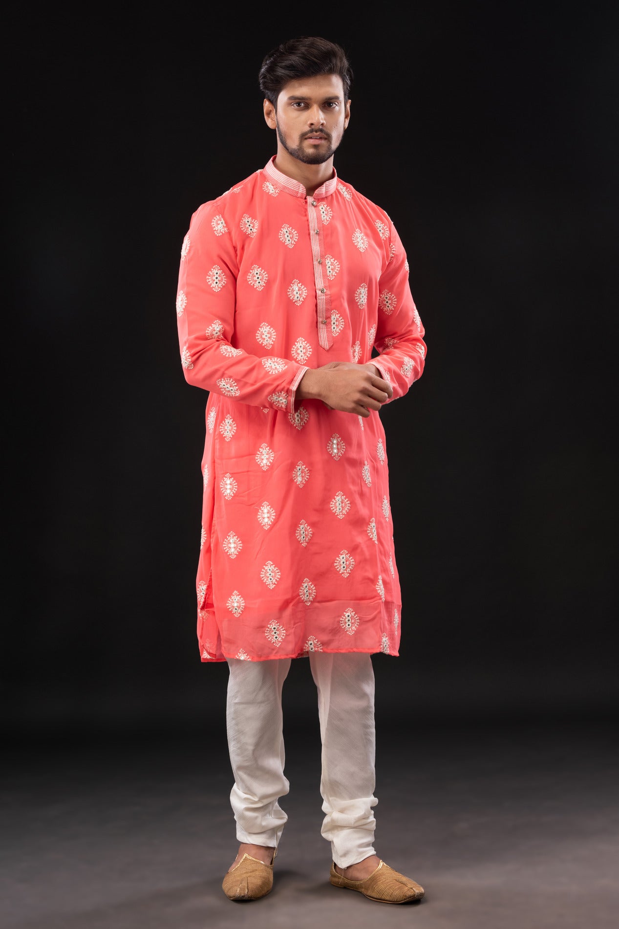 HAMSAFAR Men’s Dark Pink Georgette Mirror party wear Kurta