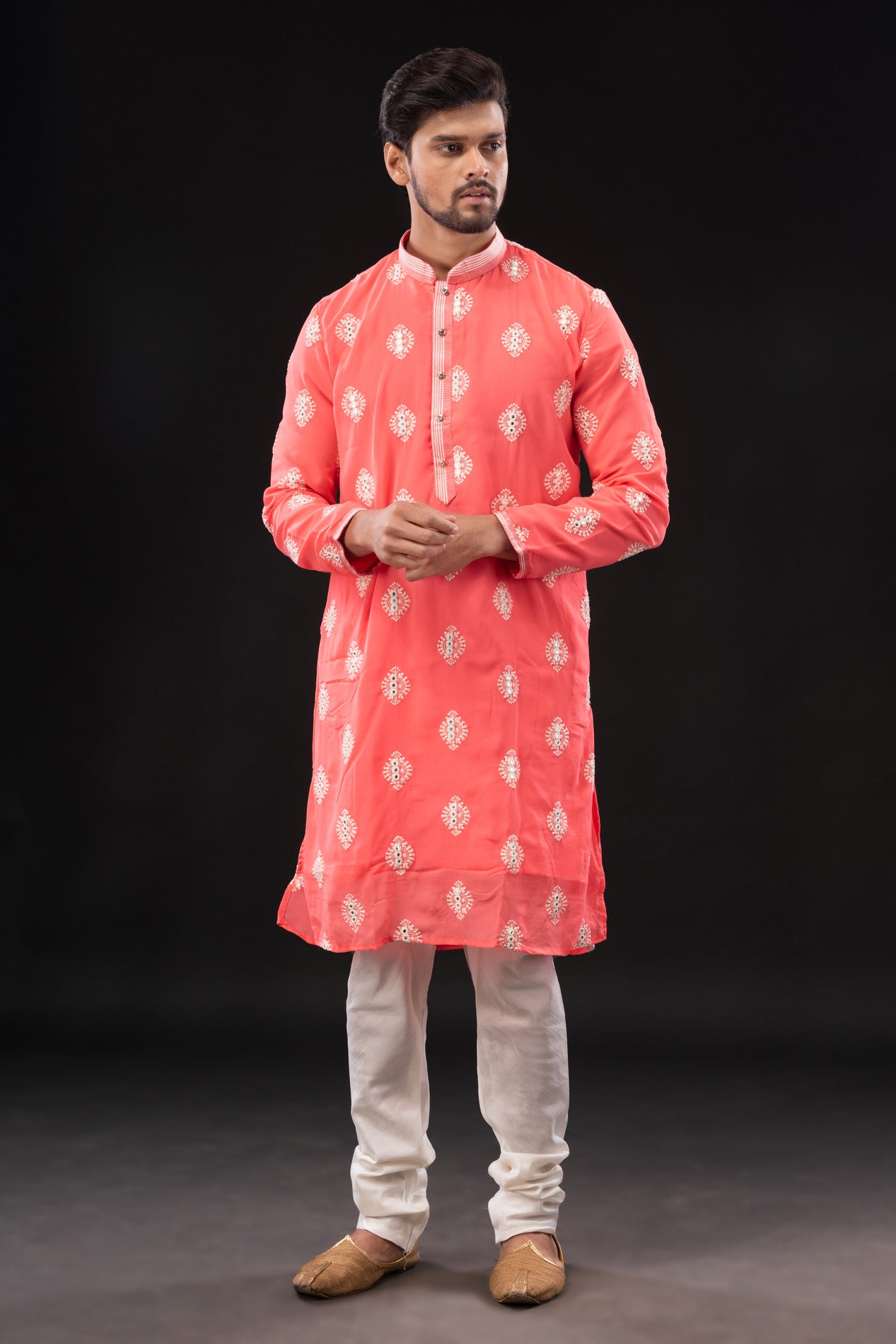 HAMSAFAR Men’s Dark Pink Georgette Mirror party wear Kurta
