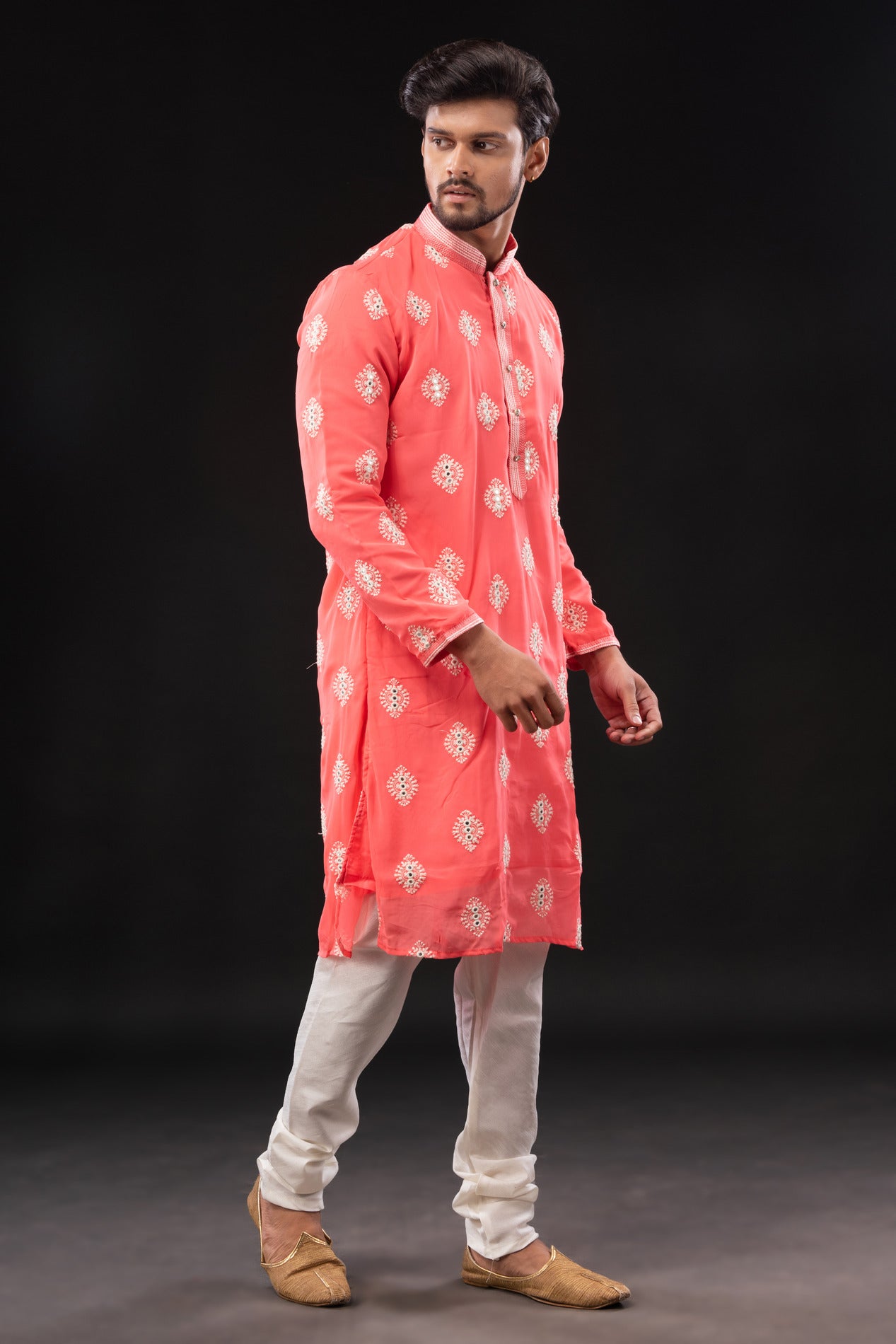 HAMSAFAR Men’s Dark Pink Georgette Mirror party wear Kurta