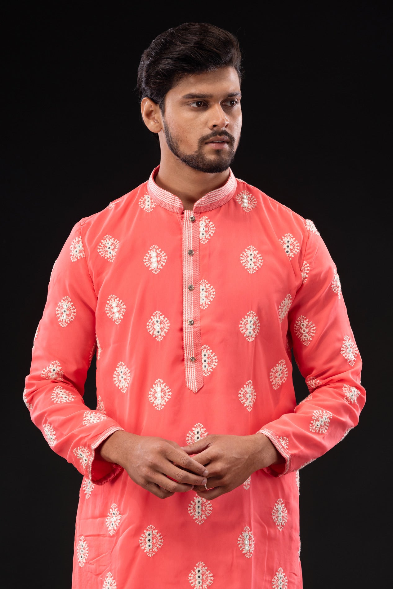 HAMSAFAR Men’s Dark Pink Georgette Mirror party wear Kurta