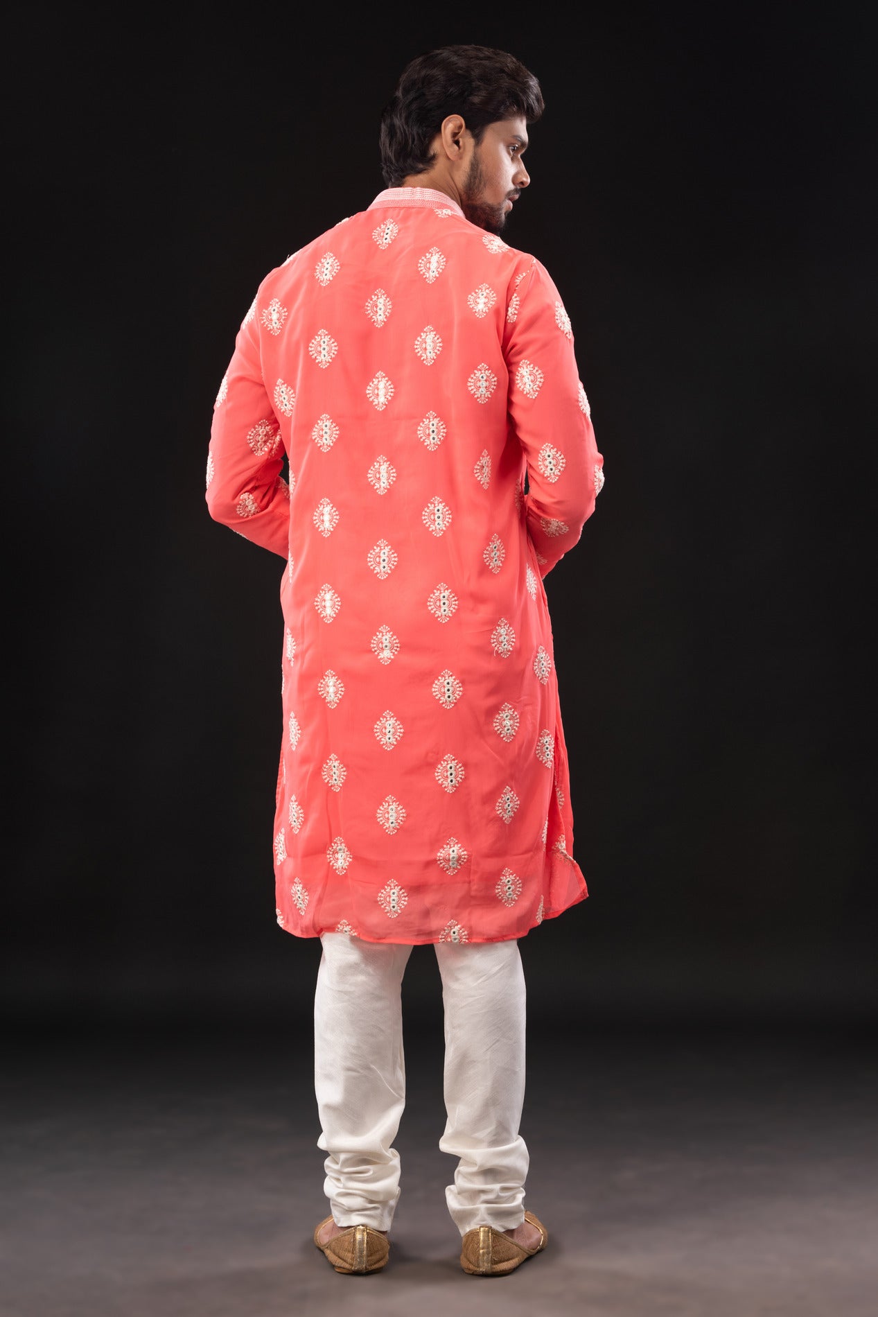 HAMSAFAR Men’s Dark Pink Georgette Mirror party wear Kurta
