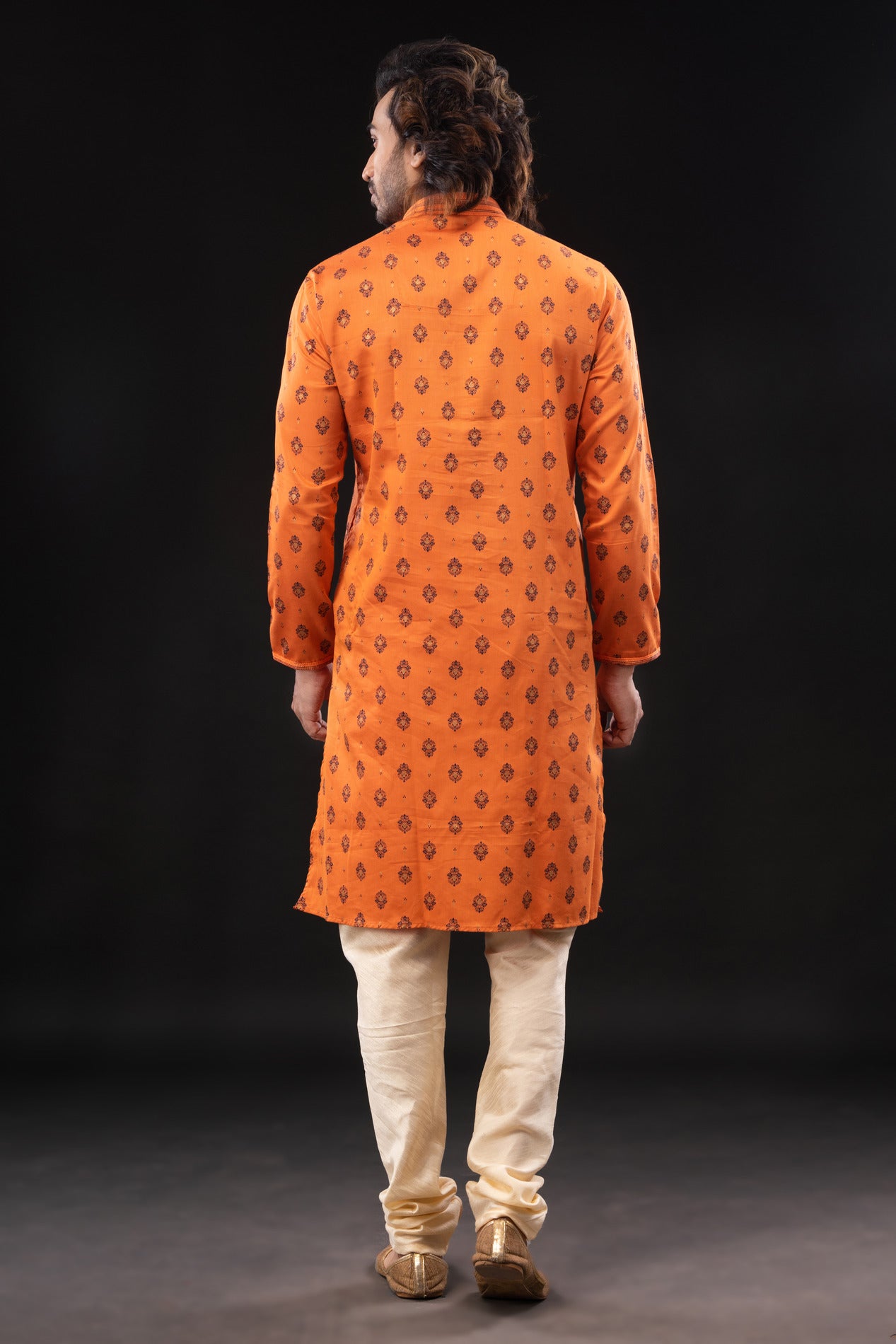 HAMSAFAR Men’s Orange Cotton Printed Party Wear  Kurta