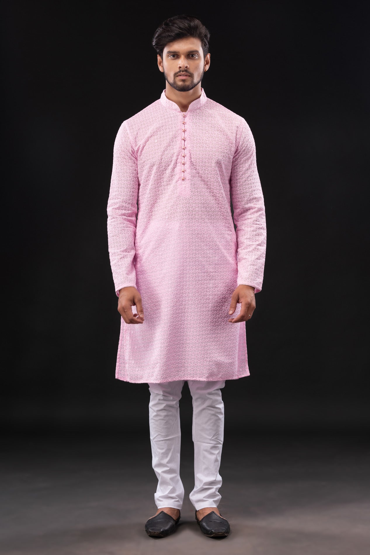 HAMSAFAR Men’s Light Pink Sequence Cotton Casual Kurta