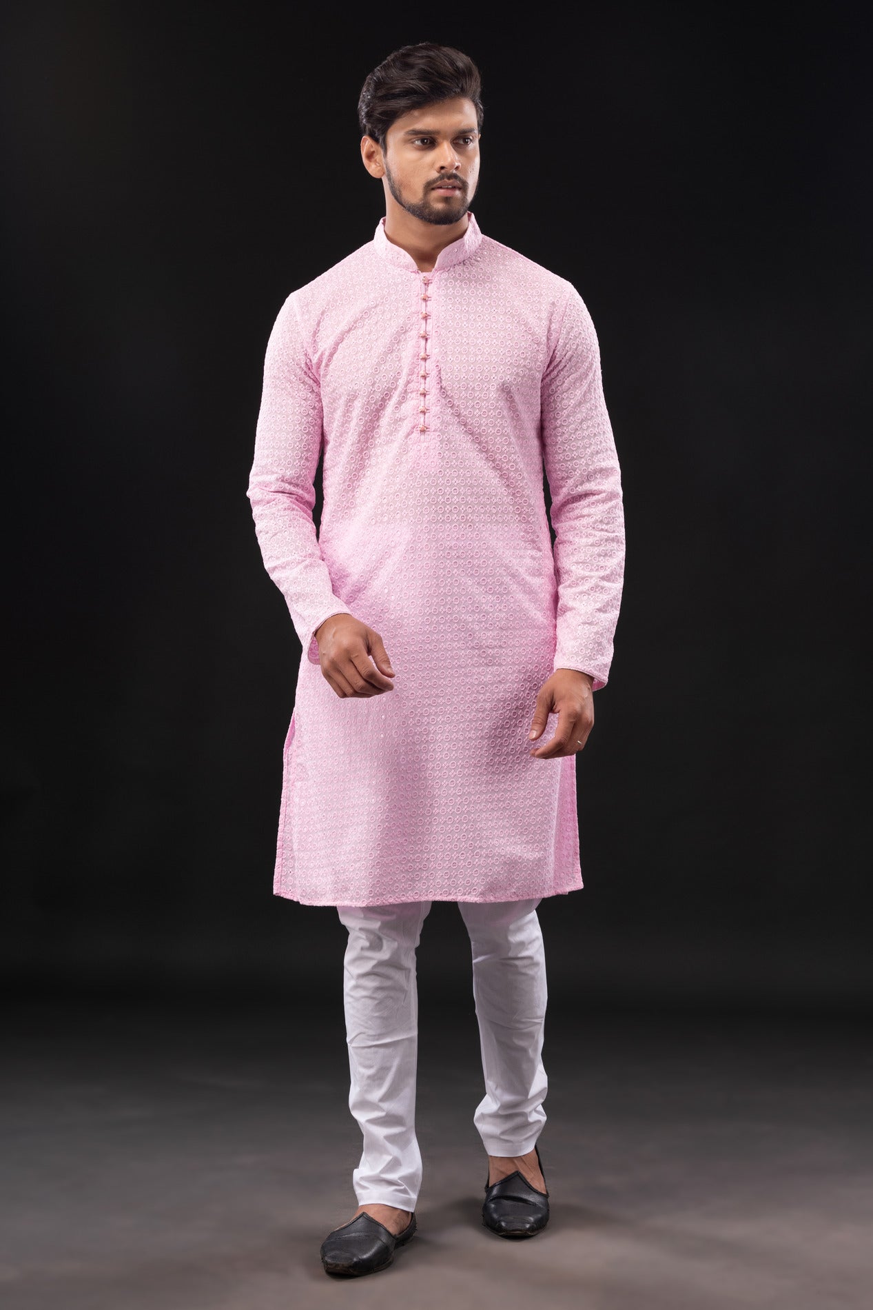HAMSAFAR Men’s Light Pink Sequence Cotton Casual Kurta