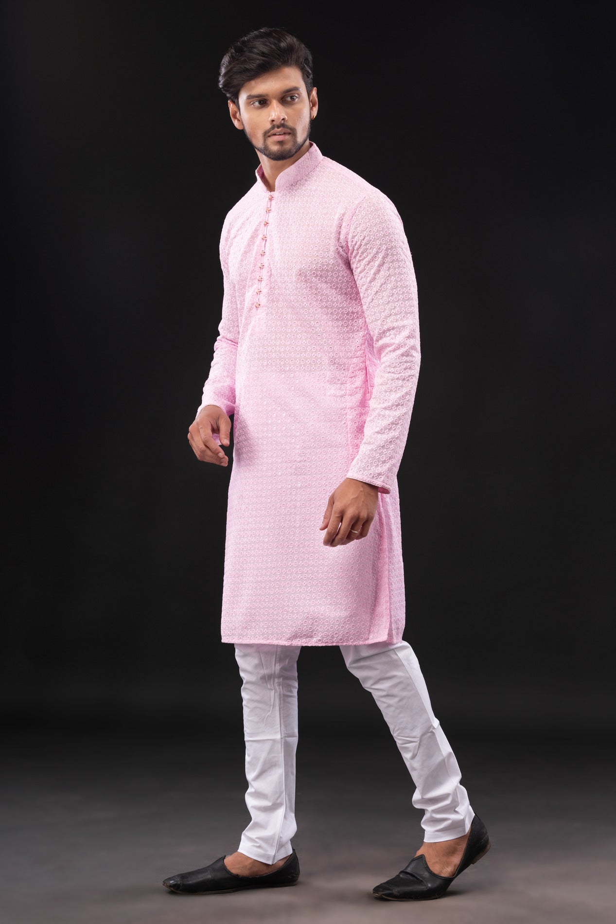 HAMSAFAR Men’s Light Pink Sequence Cotton Casual Kurta