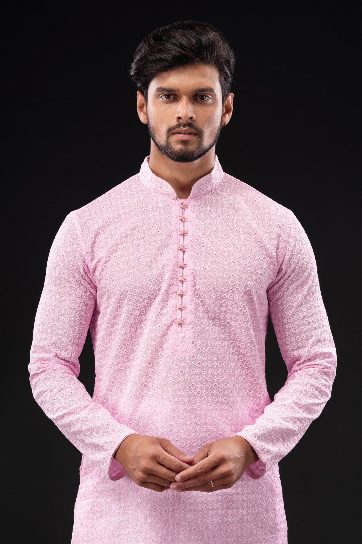 HAMSAFAR Men’s Light Pink Sequence Cotton Casual Kurta