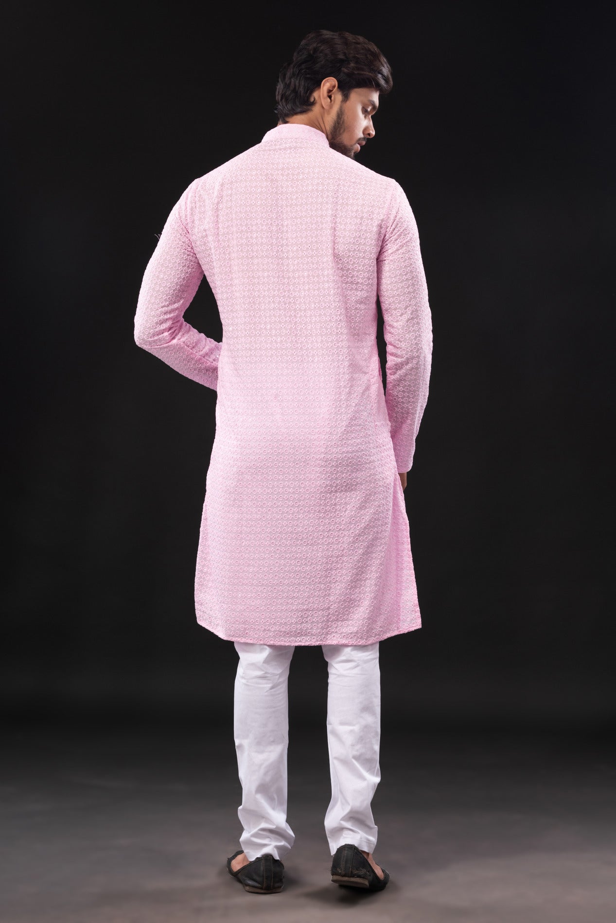 HAMSAFAR Men’s Light Pink Sequence Cotton Casual Kurta