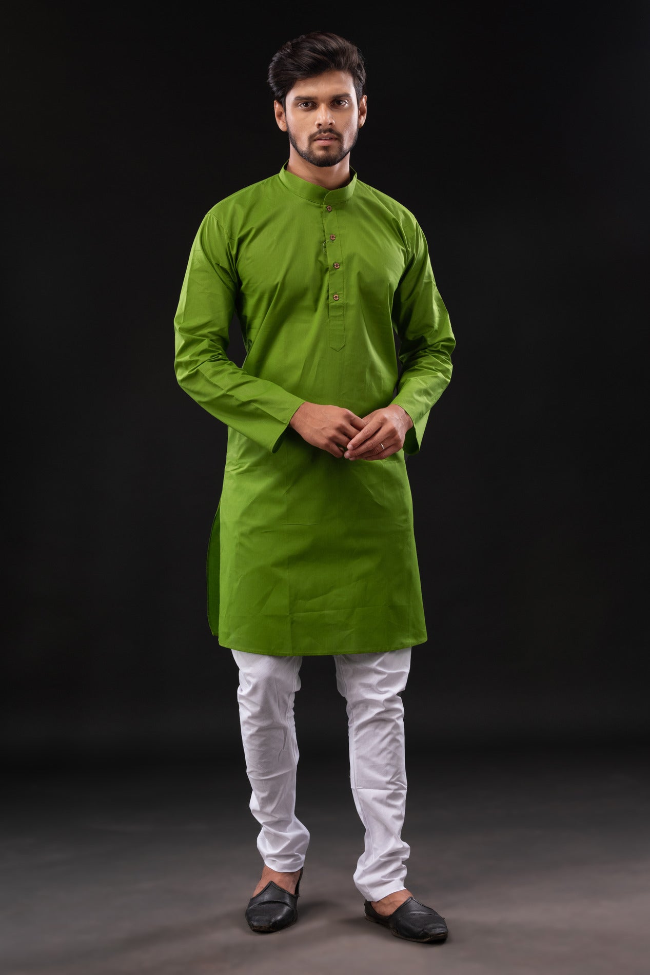 HAMSAFAR Men’s Mehndi Green Cotton Casual Kurta