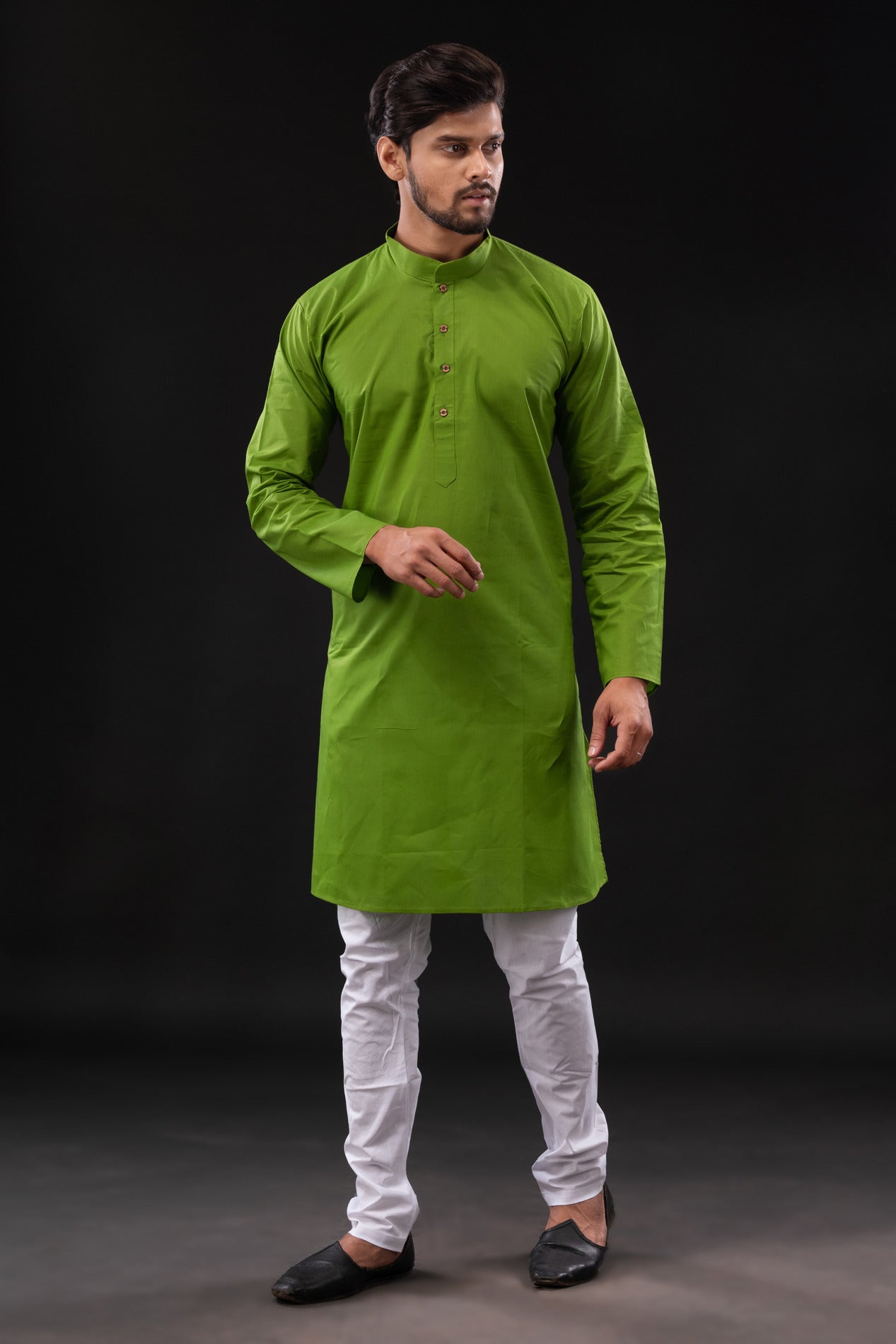 HAMSAFAR Men’s Mehndi Green Cotton Casual Kurta