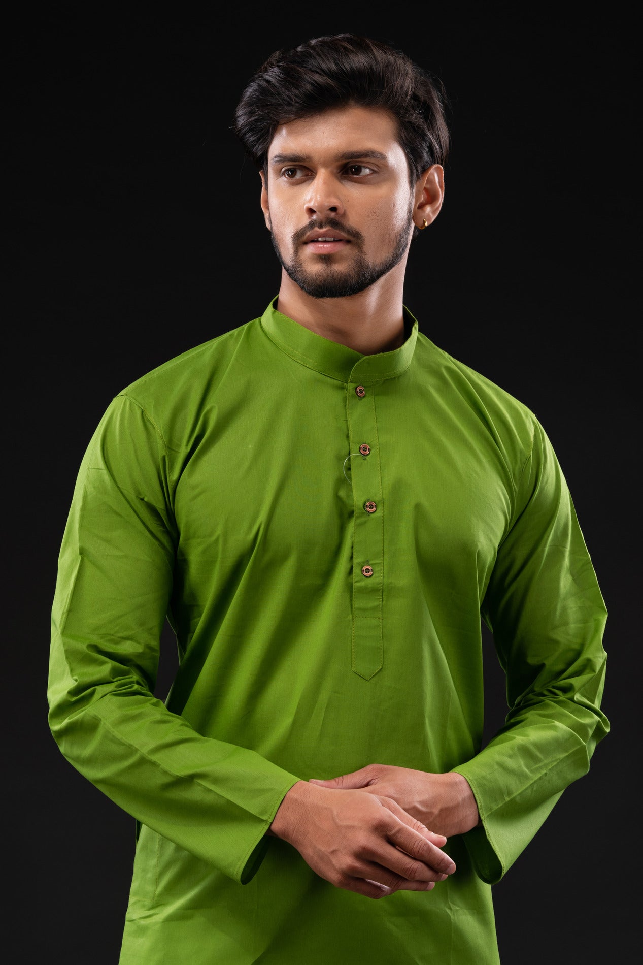 HAMSAFAR Men’s Mehndi Green Cotton Casual Kurta