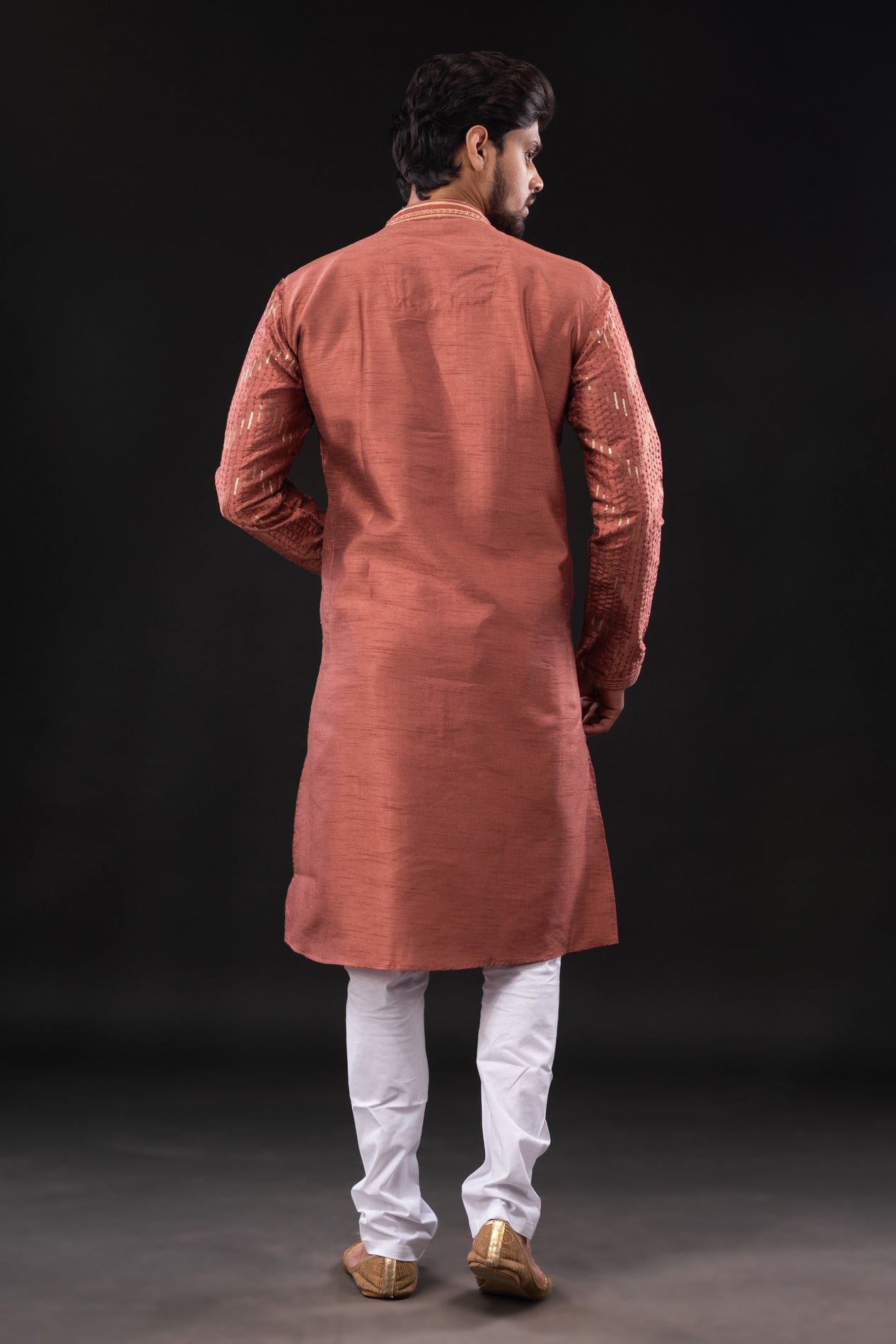 HAMSAFAR Men’s Dark Red Dupion Sequence Silk Party Wear Kurta