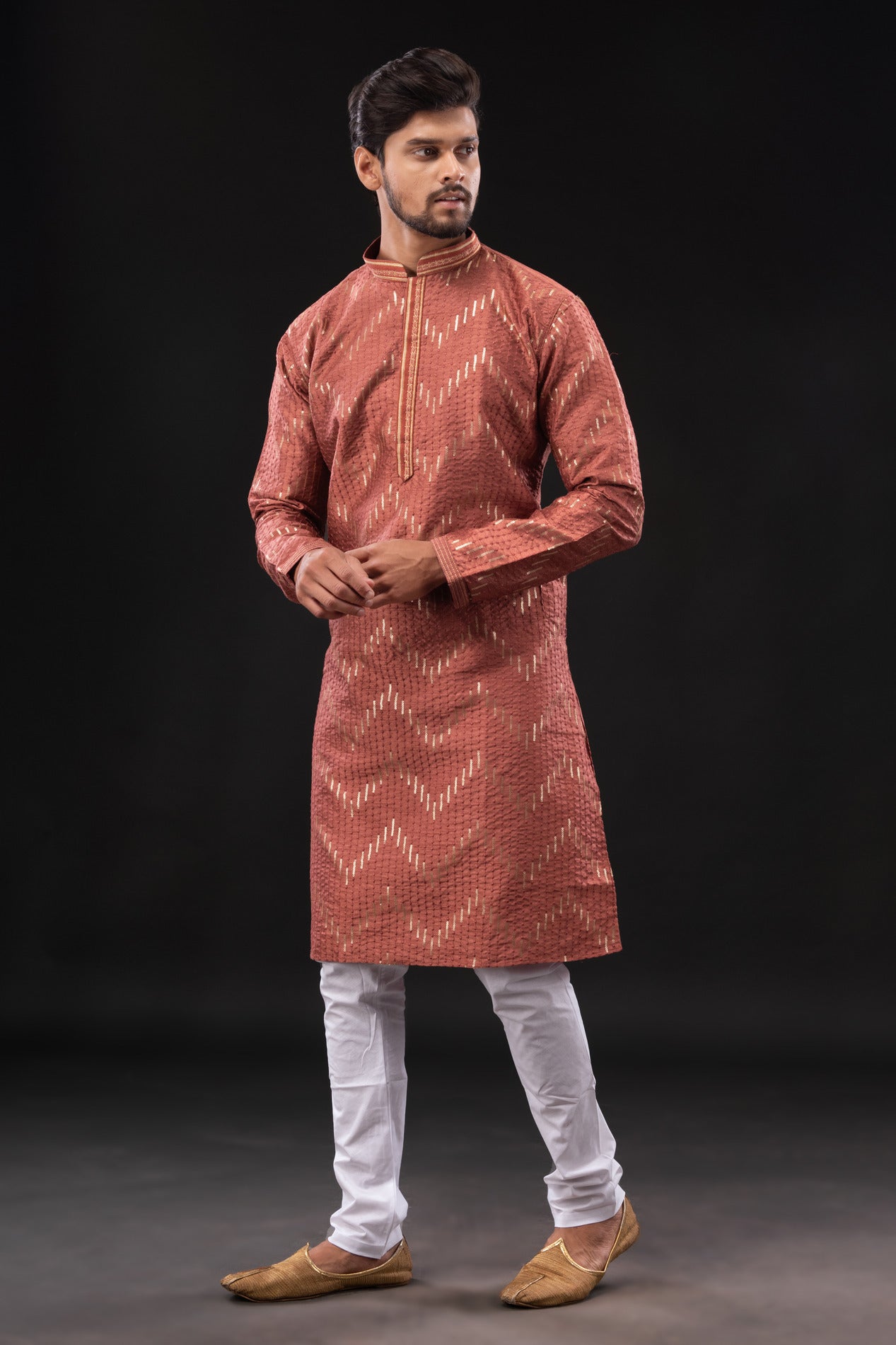HAMSAFAR Men’s Dark Red Dupion Sequence Silk Party Wear Kurta