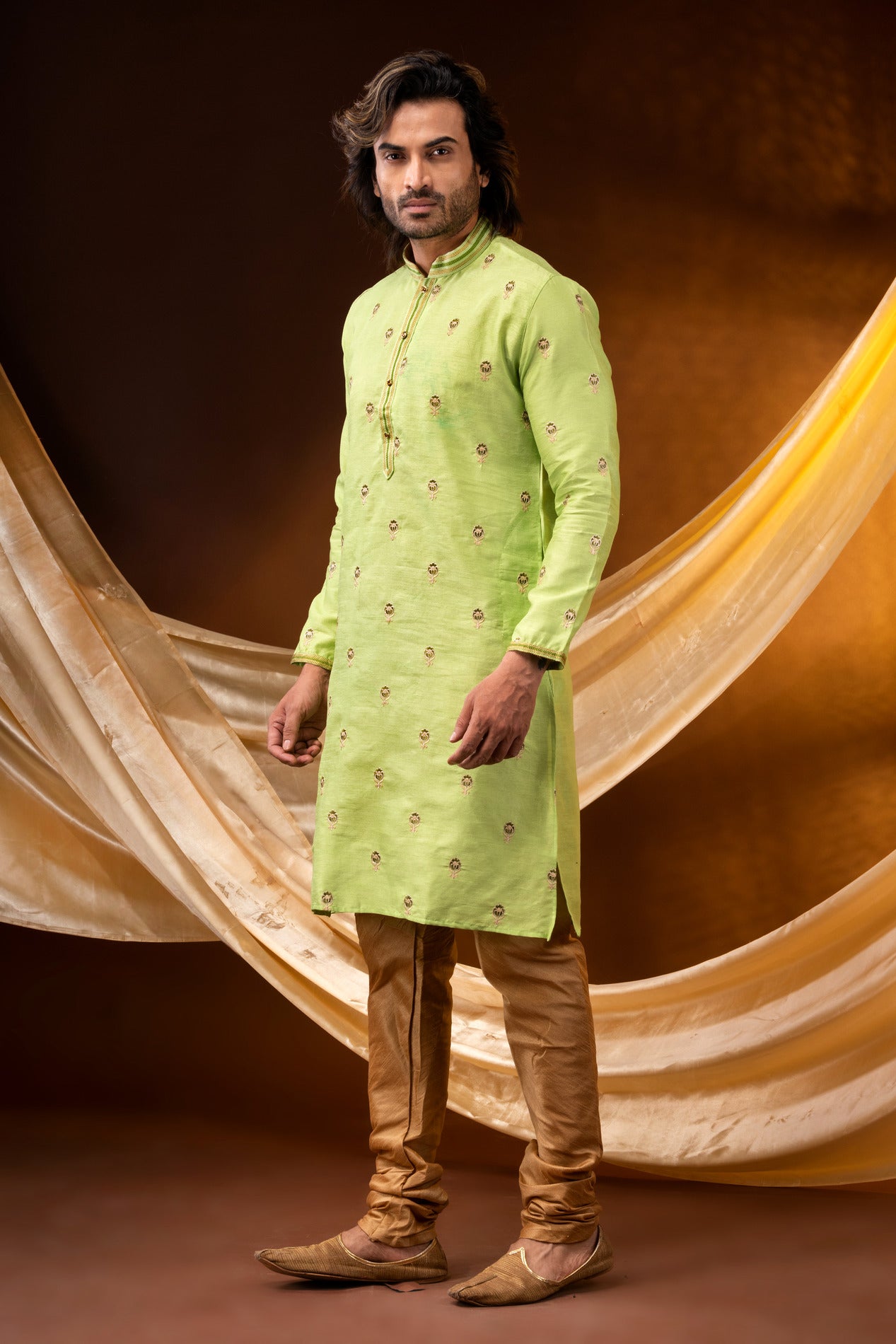 HAMSAFAR Men’s Lemon Yellow Poly Dupion Party wear Kurta