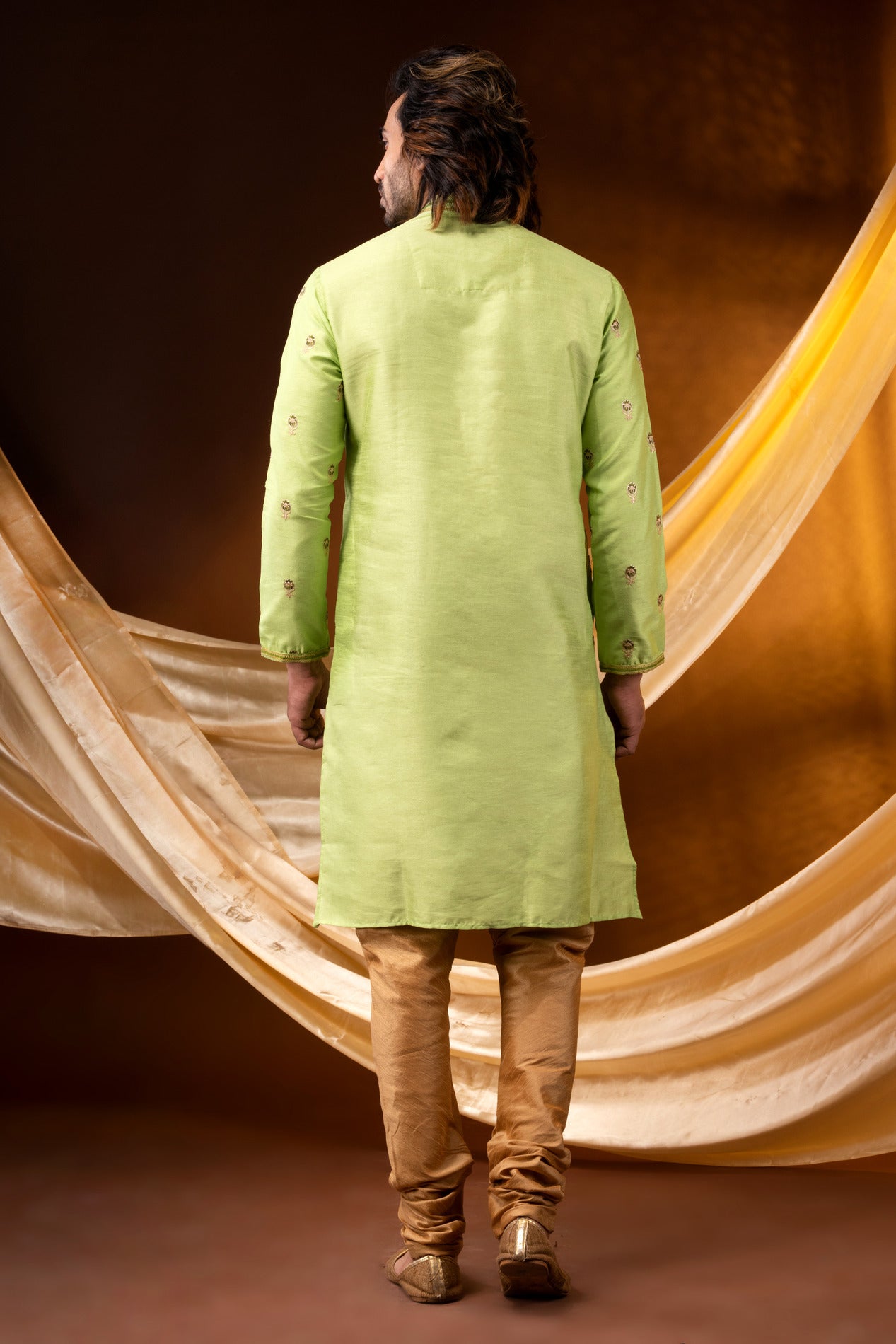 HAMSAFAR Men’s Lemon Yellow Poly Dupion Party wear Kurta