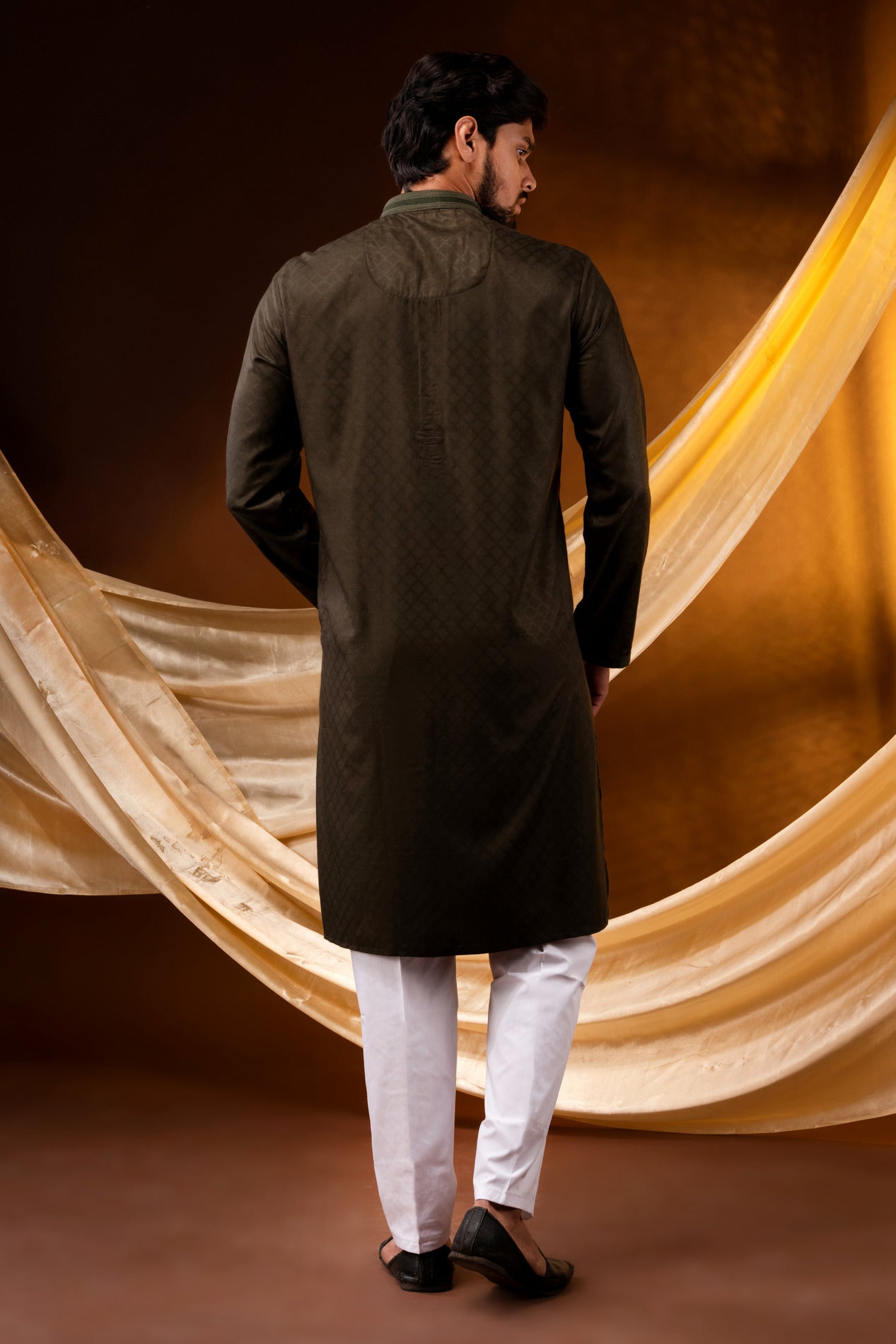 HAMSAFAR Men’s Mehndi Green Cotton casual Kurta