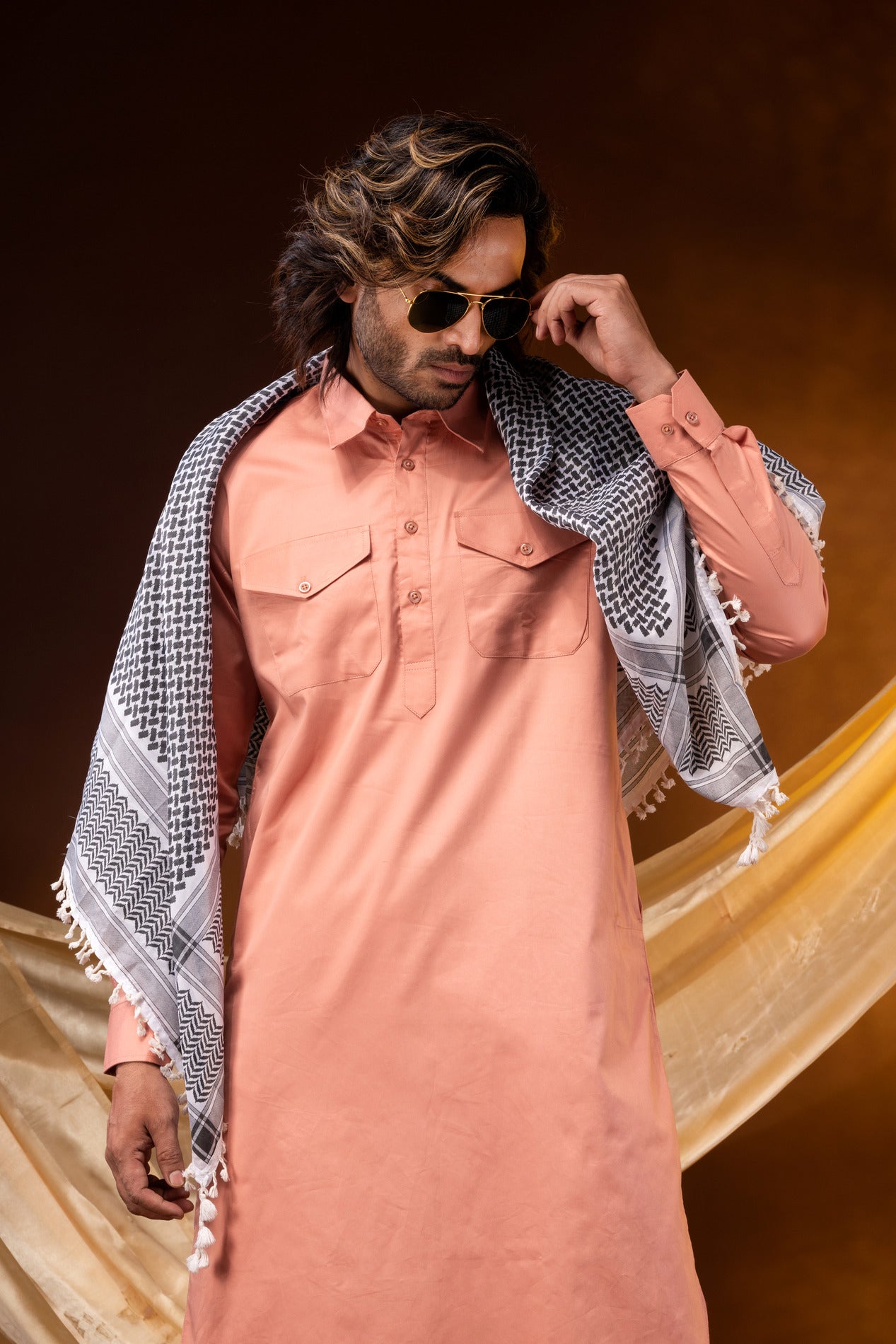 HAMSAFAR Men’s Pink Pathani Giza Cotton Kurta and Pyjama Set