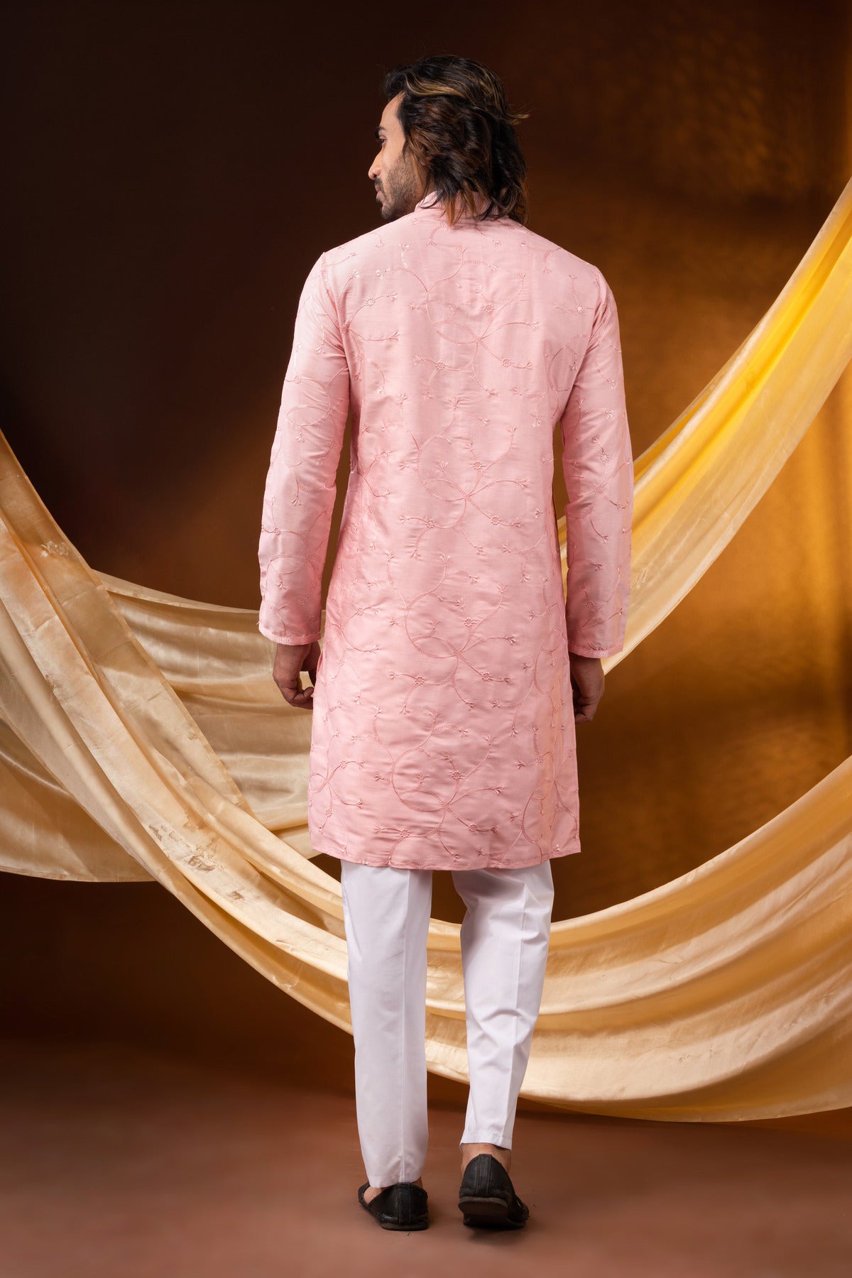 HAMSAFAR Men’s Cream Poly Dupion Sequnce Party Wear Kurta