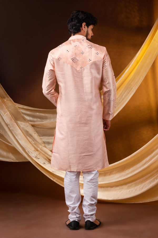 HAMSAFAR Men’s Cream Cotton Mirror Party Wear Kurta