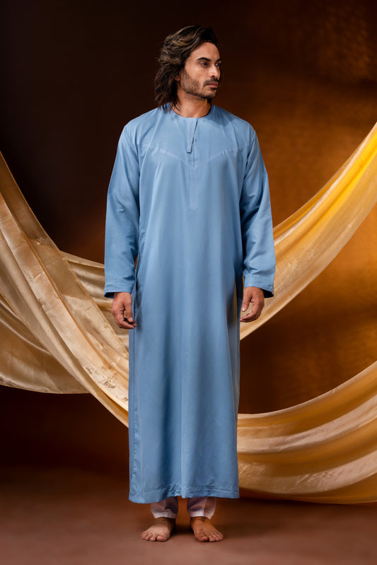 HAMSAFAR KURTA Thobe Sky Blue with Embroidered Collar