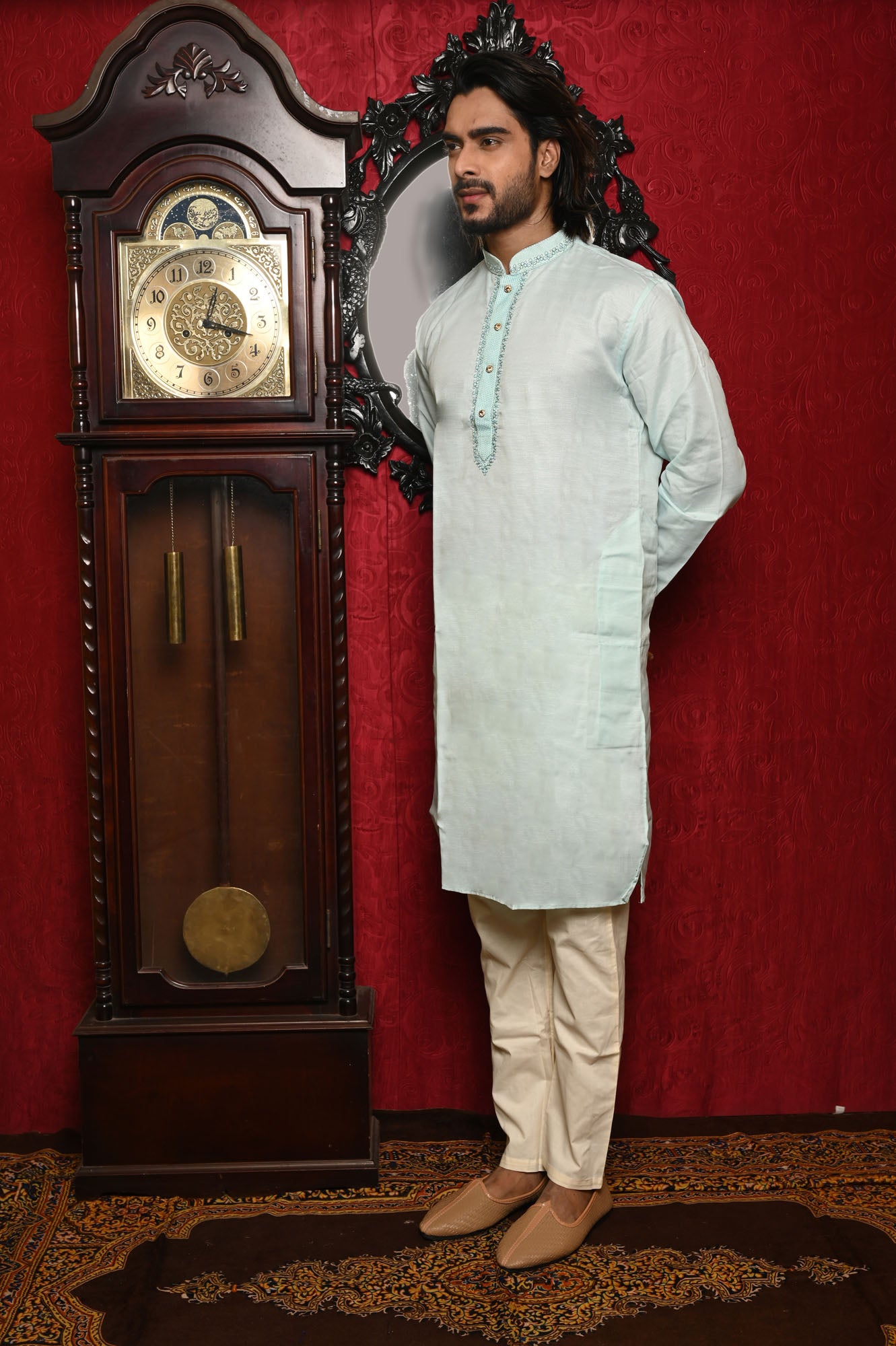 HAMSAFAR Men’s Light Sky Blue Cotton Casual Kurta