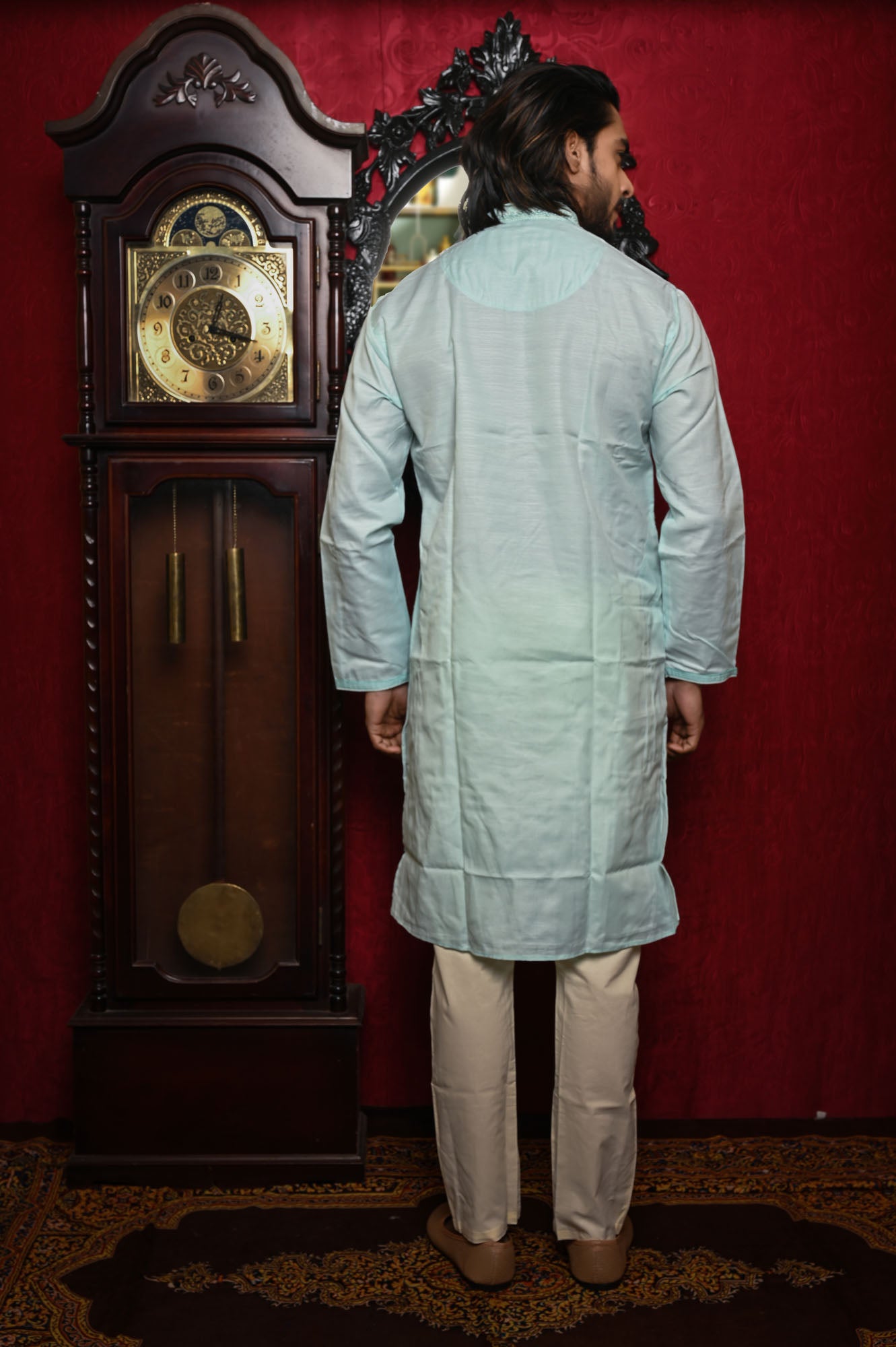 HAMSAFAR Men’s Light Sky Blue Cotton Casual Kurta