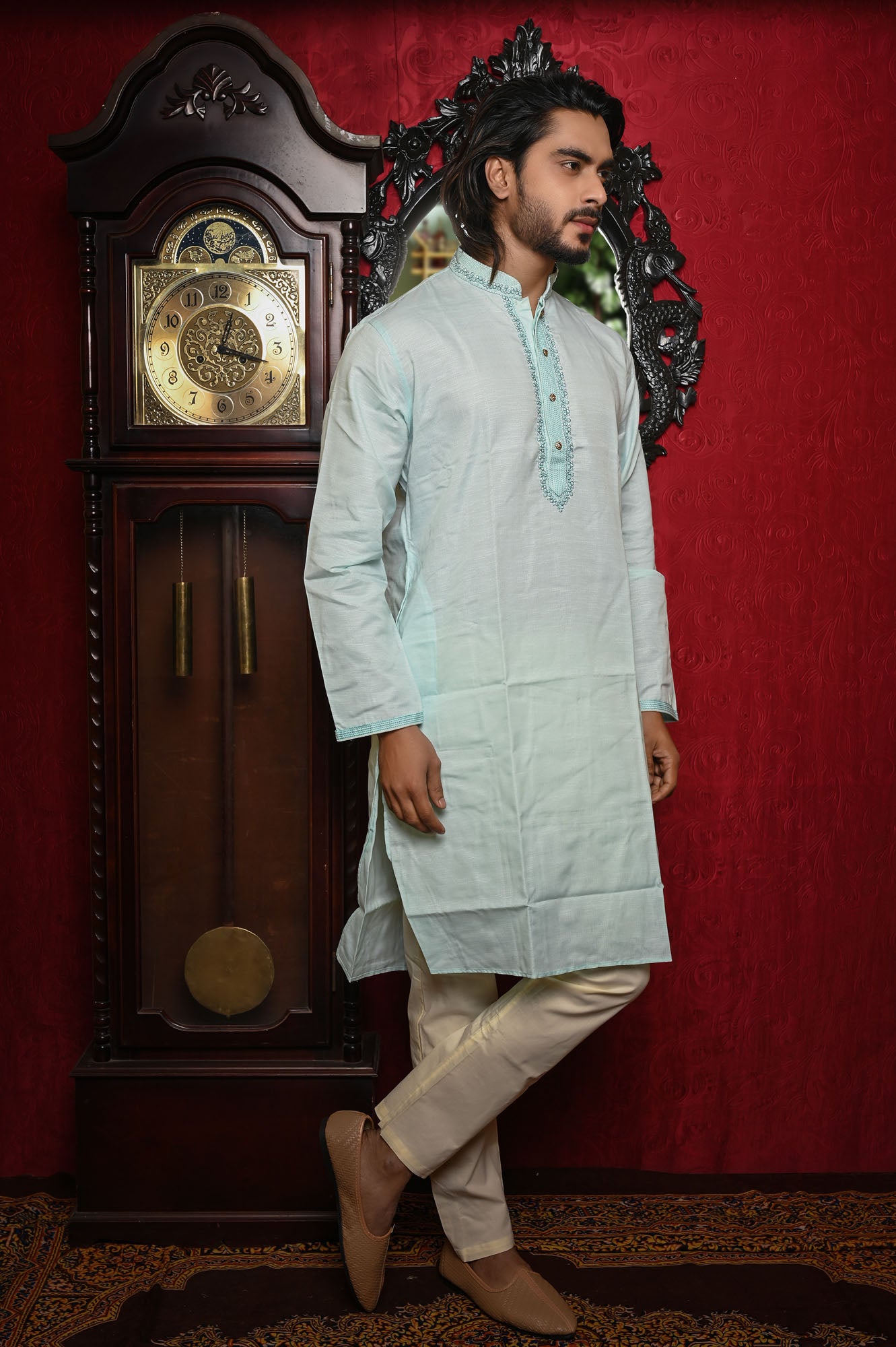 HAMSAFAR Men’s Light Sky Blue Cotton Casual Kurta