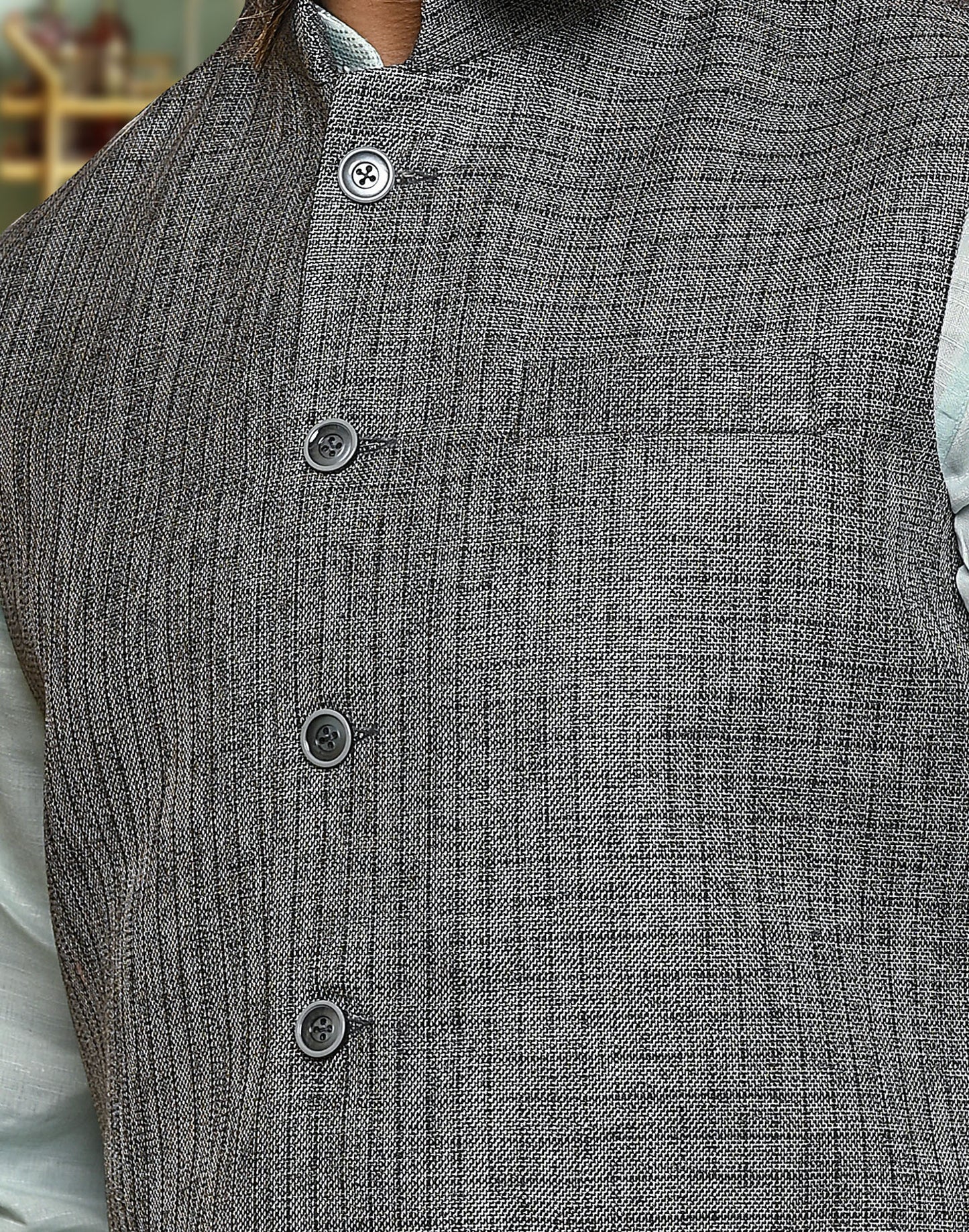 HAMSAFAR Men’s Jute Look Grey Nehru Jacket