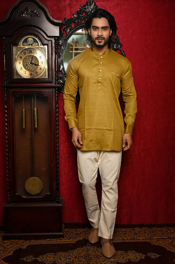 HAMSAFAR Men’s Tan Brown Short Cotton Casual Kurta