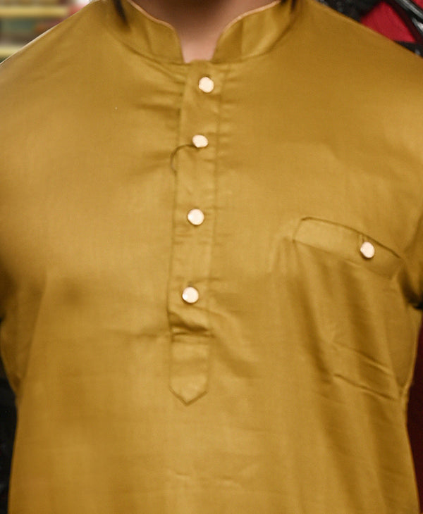 HAMSAFAR Men’s Tan Brown Short Cotton Casual Kurta