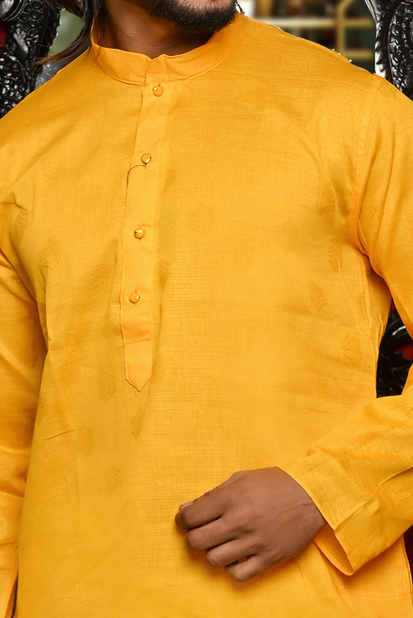 HAMSAFAR Men’s Yellow Cotton Casual Kurta