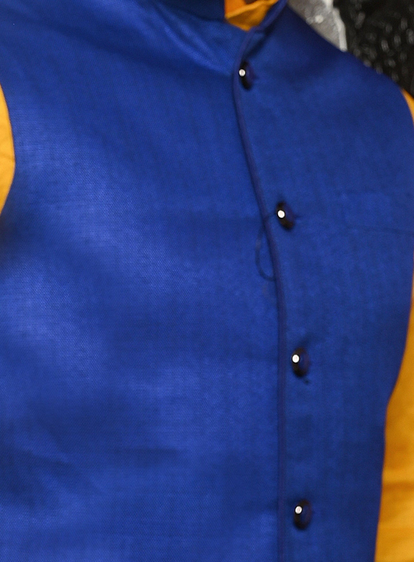 HAMSAFAR Men’s Navy Blue Jute Look Nehru Jacket