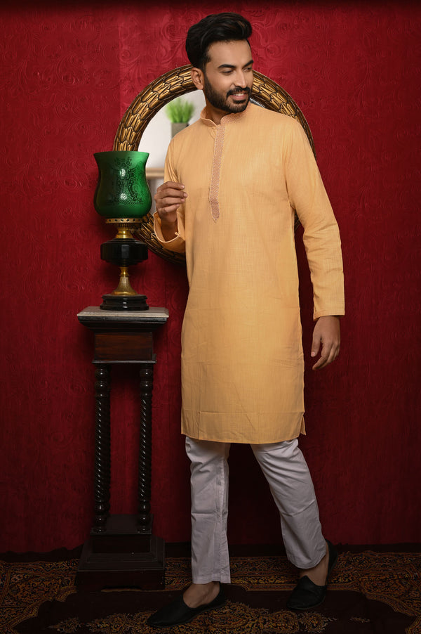 HAMSAFAR Men’s Butter Cream Cotton Casual Kurta