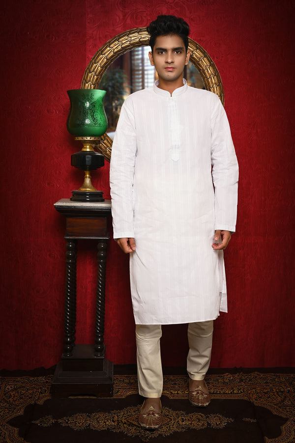 HAMSAFAR Men’s White Cotton Casual Kurta