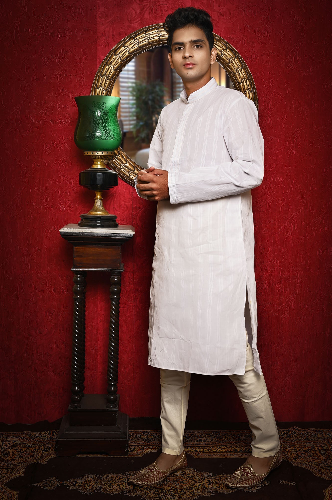 HAMSAFAR Men’s White Cotton Casual Kurta