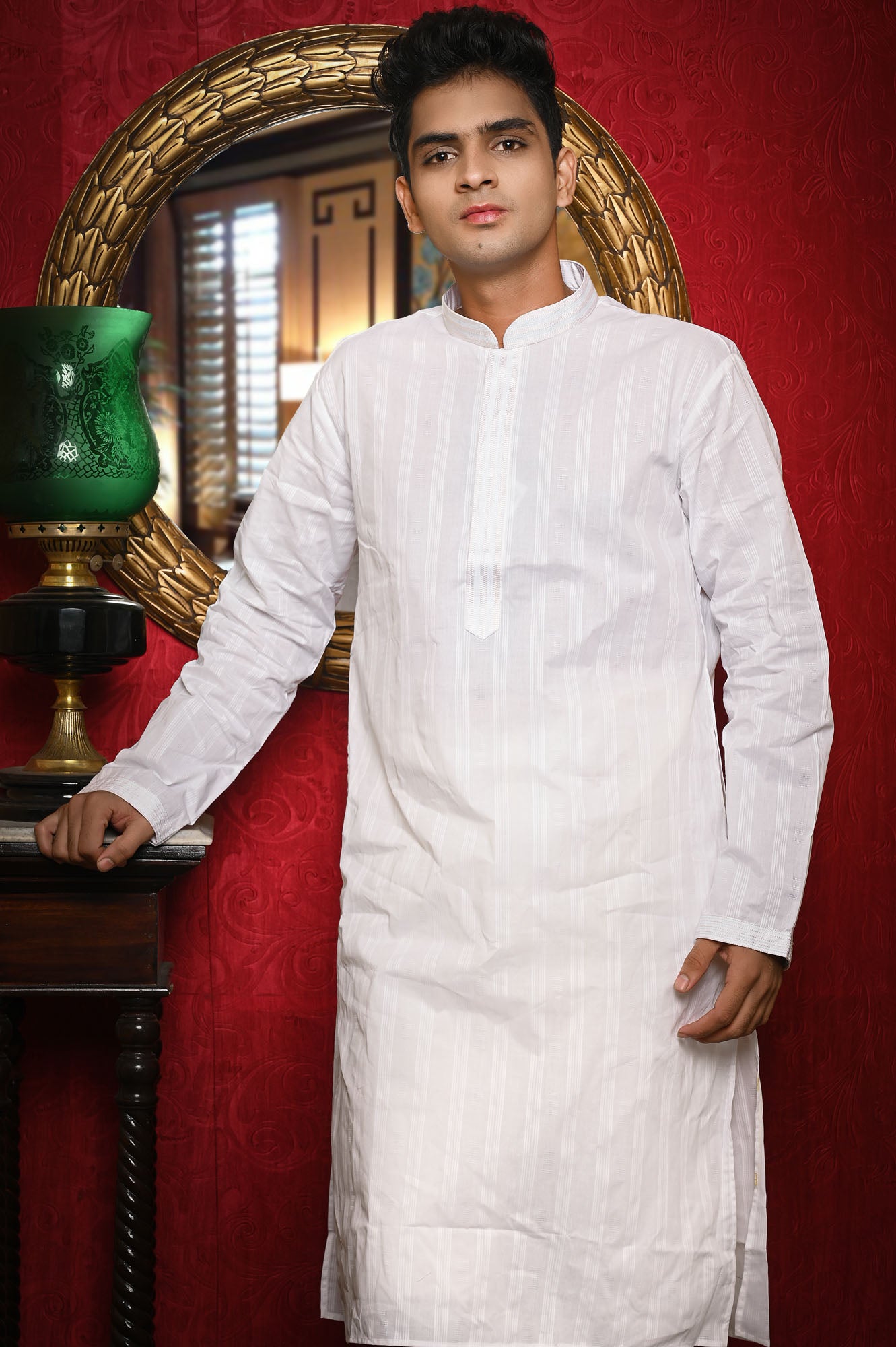 HAMSAFAR Men’s White Cotton Casual Kurta
