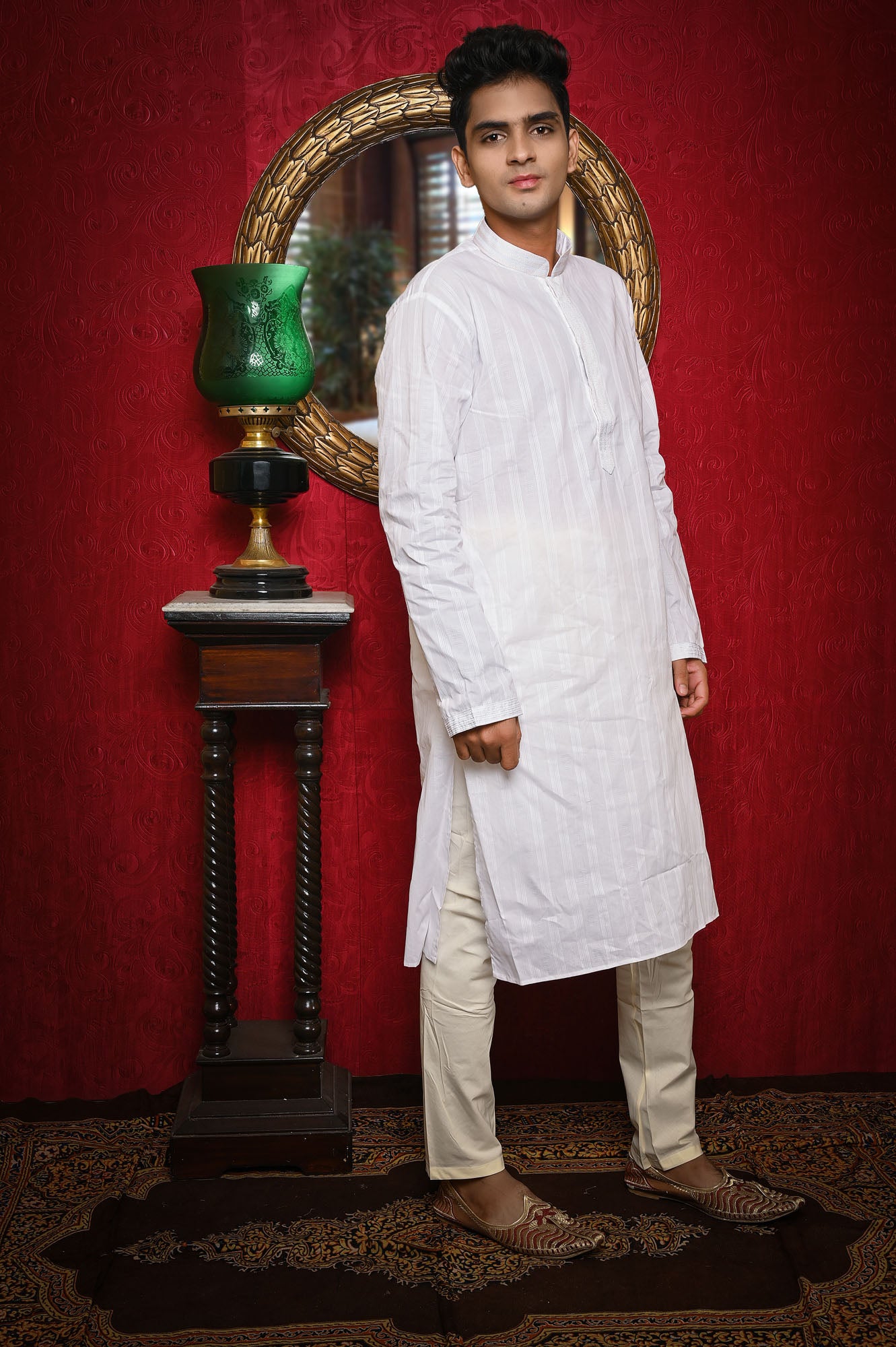 HAMSAFAR Men’s White Cotton Casual Kurta
