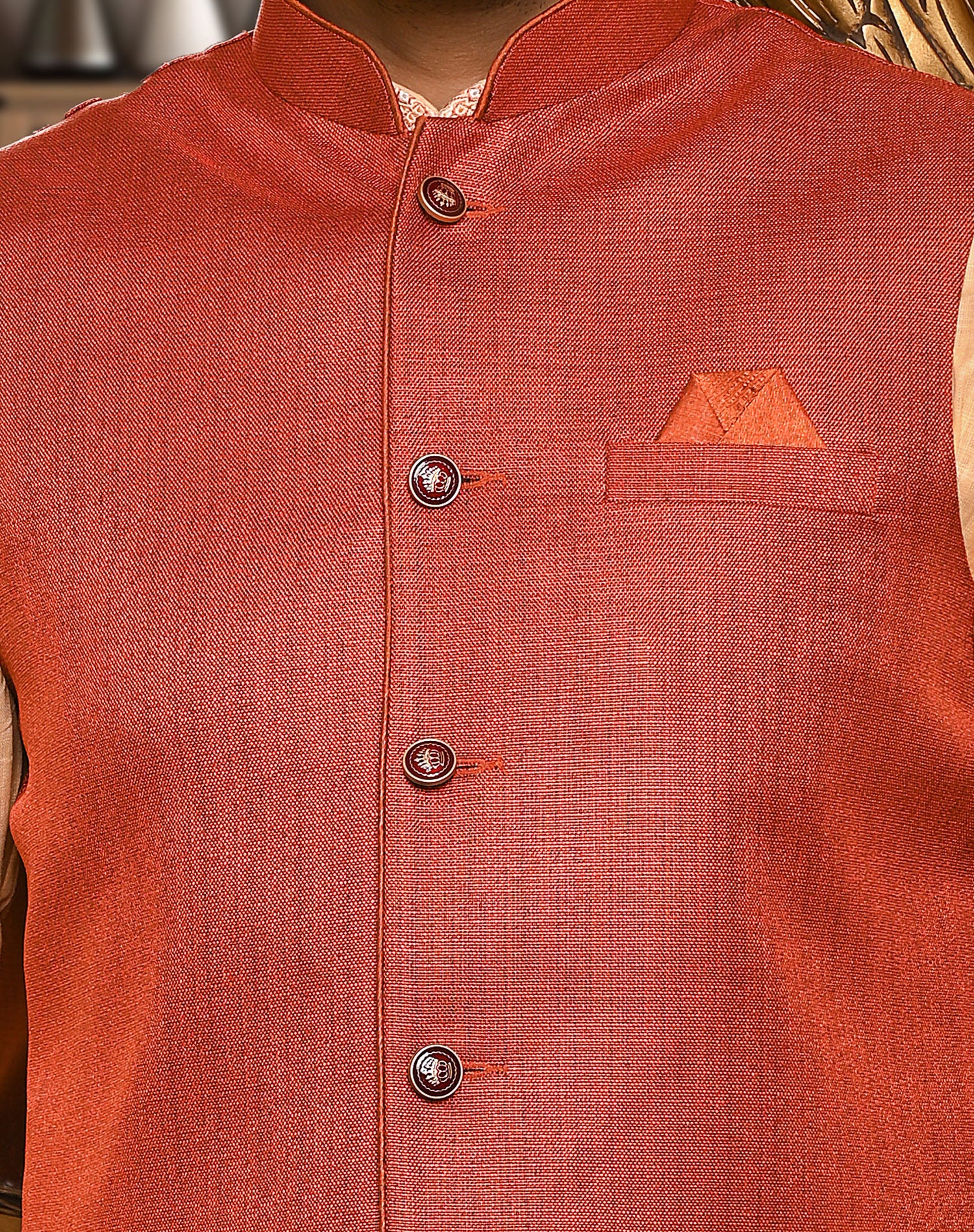 HAMSAFAR Men’s Mehrun Jute Look Nehru Jacket