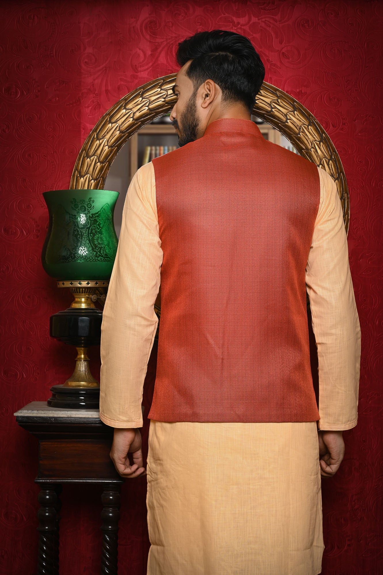 HAMSAFAR Men’s Mehrun Jute Look Nehru Jacket