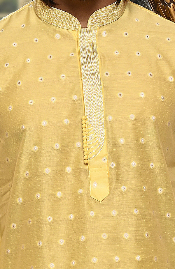 HAMSAFAR Men’s Light Yellow Poly Viscose Festive Wear Kurta