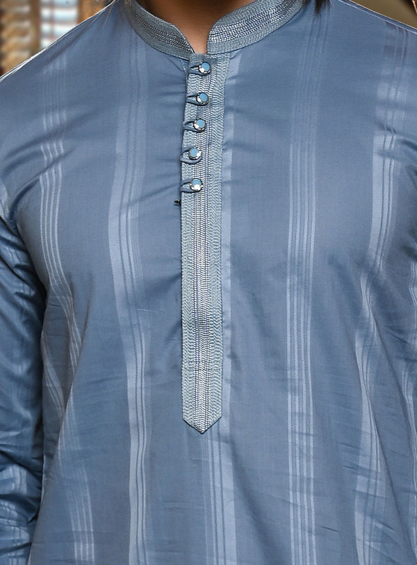 HAMSAFAR Men’s Greyish Blue Cotton Luxury Kurta